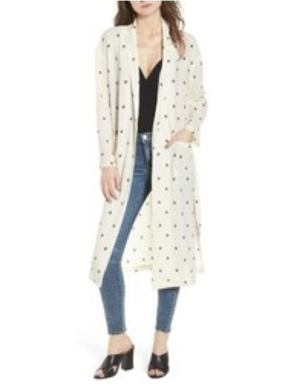 Leith Printed Long Duster Blazer XXS Cream Black VGUC